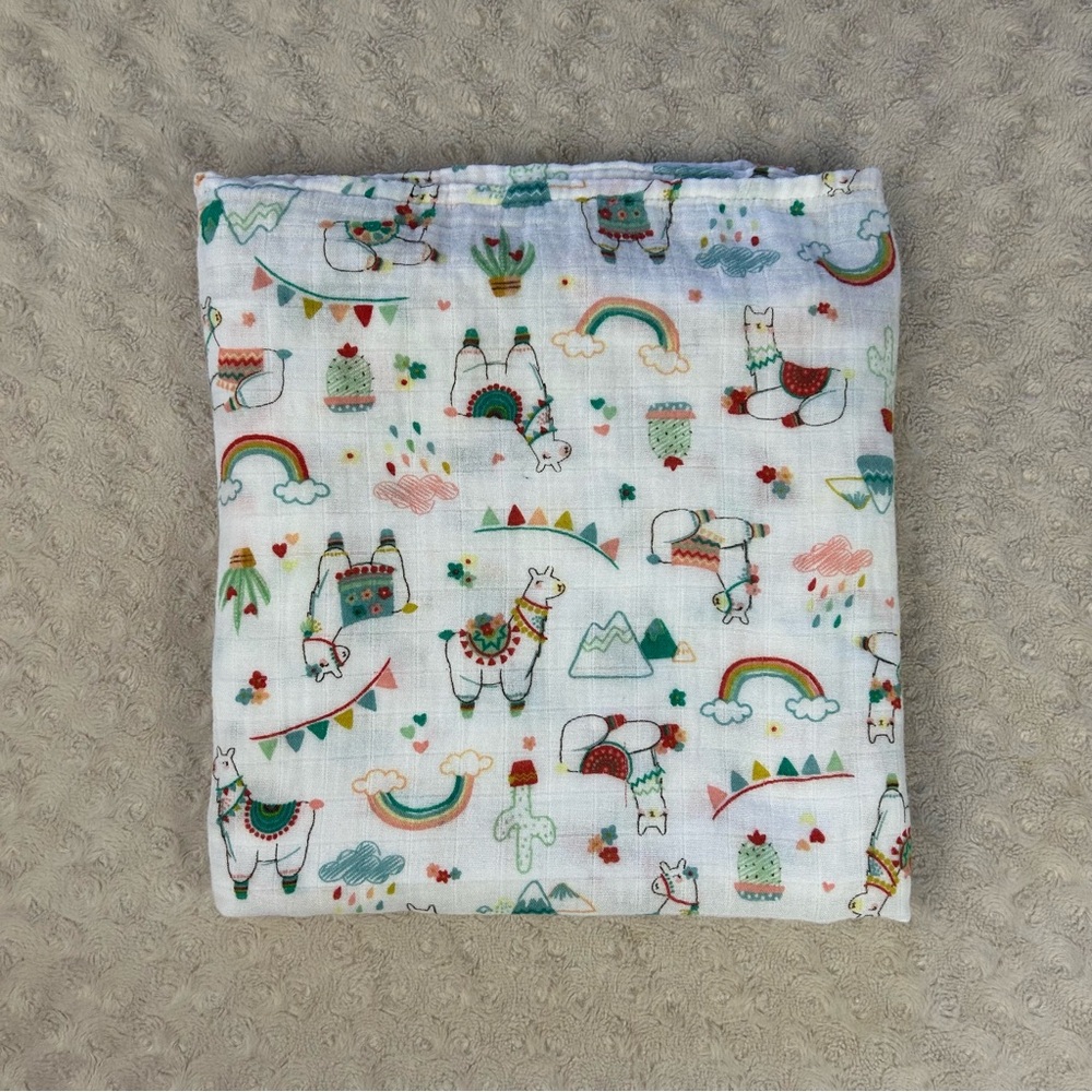 Loulou Lollipop Llama Baby Blanket Alpaca Rainbows Cactus Red White Bamboo Blend